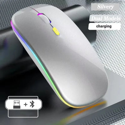 Ladattava langaton hiiri kahdella yhteystilalla, Bluetooth-yhteensopiva 2.4G USB -tietokonehiiri kannettavalle, iPadille, tabletille ja pelikäyttöön