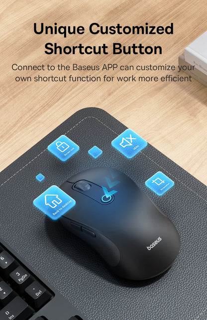 Baseus F02 Ergonomic Wireless Mouse with Bluetooth 5.2, 2.4G, 4000 DPI & 7 Silent Buttons