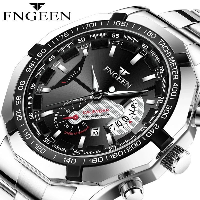 Men’s wristwatch, military, casual or sporty style, quartz, from a prestigious brand, made entirely of steel, water-resistant