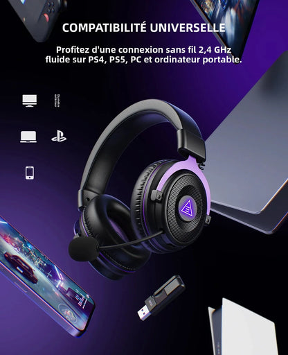 OneOdio EKSA E900 WT Wireless Gaming Headset Tri-Mode Bluetooth 5.3, 2.4GHz RGB Gaming Headset with Noise Cancelling Mic, 80H Battery for PC, PS5, PS4