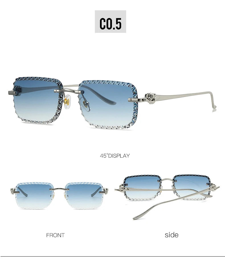 New Fashion Brand Luxury Designer 2026 Sunglasses Women Men Leopard Diamond Cut Rimless Shades Glasses Elegant Trendy Sunglasses