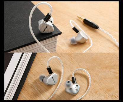 Angelears Kefine Klean SV 10mm DLC Diaphragm Dynamic Driver IEMs – Hi-Fi In-Ear Earphones with Interchangeable Nozzles &amp; Silver-Plated SPC Cable