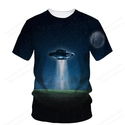Summer UFO Alien 3d Print T-shirt Men Fashion Casual O-Neck Short Sleeve Tshirt Funny Mysterious Spaceship Tops Tees Men Clothes