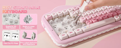 YUNZII C75 Wireless Mechanical Keyboard, 75% Creamy Hot Swap Custom RGB Keyboard, Gasket Cute Cake Design, for Win/Mac/Gaming