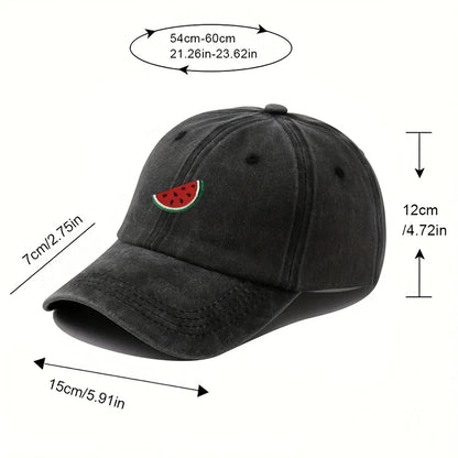 Four season baseball cap with watermelon print pattern for both men and women, adjustable duckbill cap for outdoor hiking