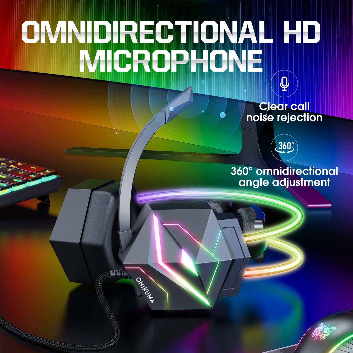 ONIKUMA X20 Gaming Headset RGB Wired Gaming Headphones with Mic, Surround Sound Bass Over-Ear Gaming Headset for PS5, PC, Xbox & Laptop