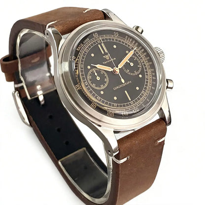38mm Tandorio Retro Men's Watch Sport Watches Miyota OS20 Movement Chronograph Quartz Clock Black Dial Bubble Arched Glass