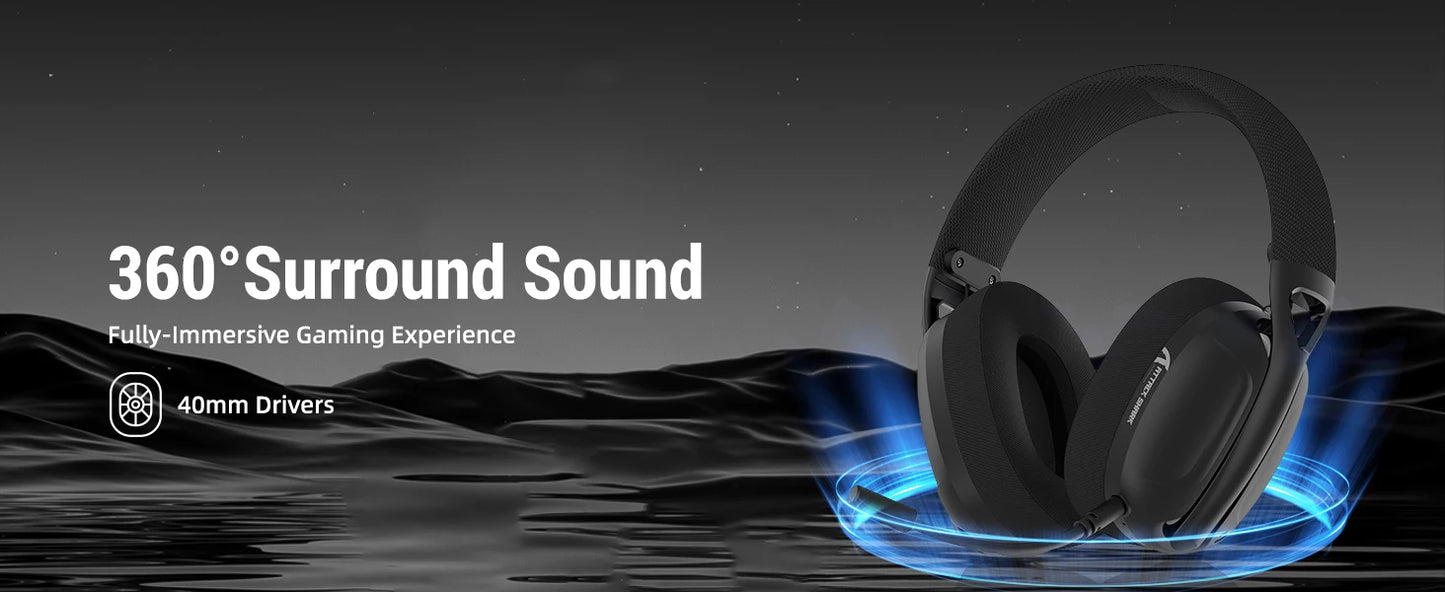 ATTACK SHARK L80 Ultra-Light 180g Gaming Headset – Tri-Mode Wireless (Bluetooth 5.3 / 2.4G / Wired), 5.1 Surround Sound, 40mm Drivers, Pluggable Mic