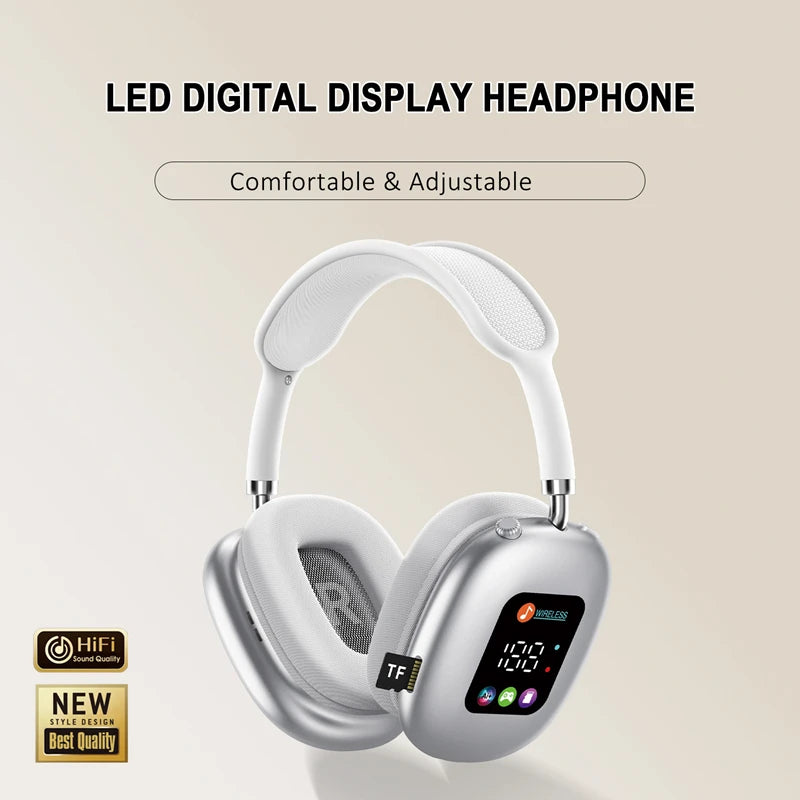 Wireless Bluetooth Headset with RGB Digital Display, Card Reader, Long Battery Life, HiFi Sound & Noise Reduction Earphones