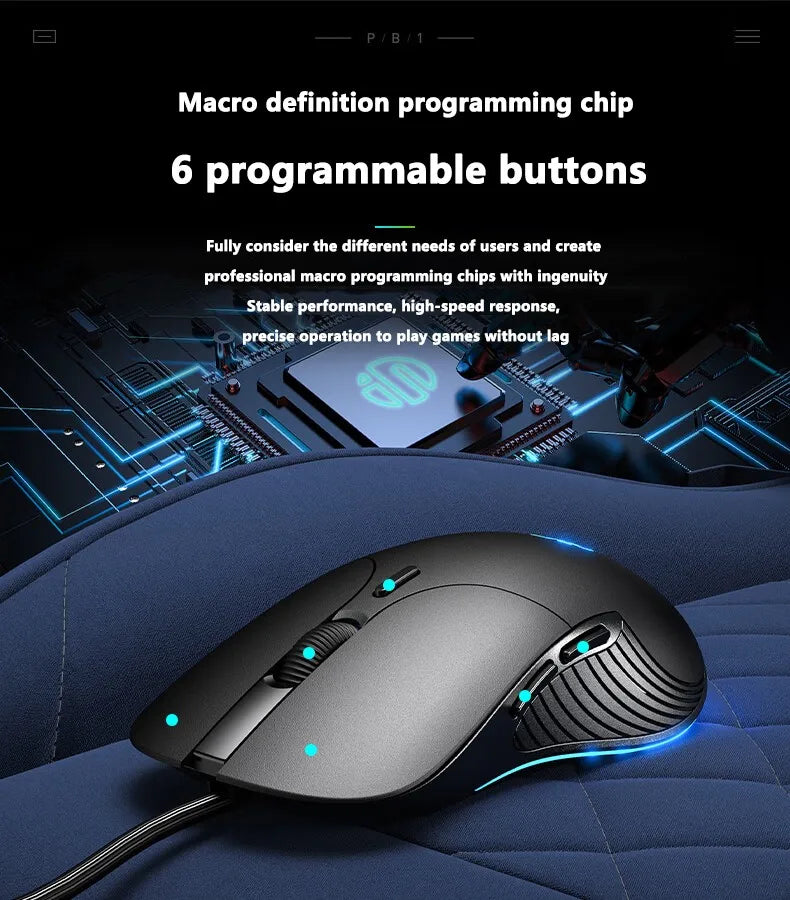 INPHIC B2 trådbunden USB-mus, tyst kontors- och gamingmus för PC och bärbara datorer