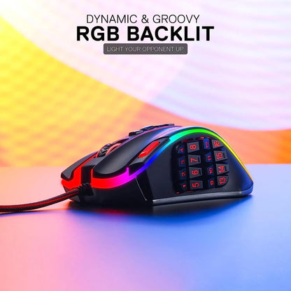 Herná myš Redragon M990 MMO, 32000 DPI, vysoko presná káblová RGB myš pre hráčov s 23 programovateľnými tlačidlami, 16 bočnými makro klávesmi