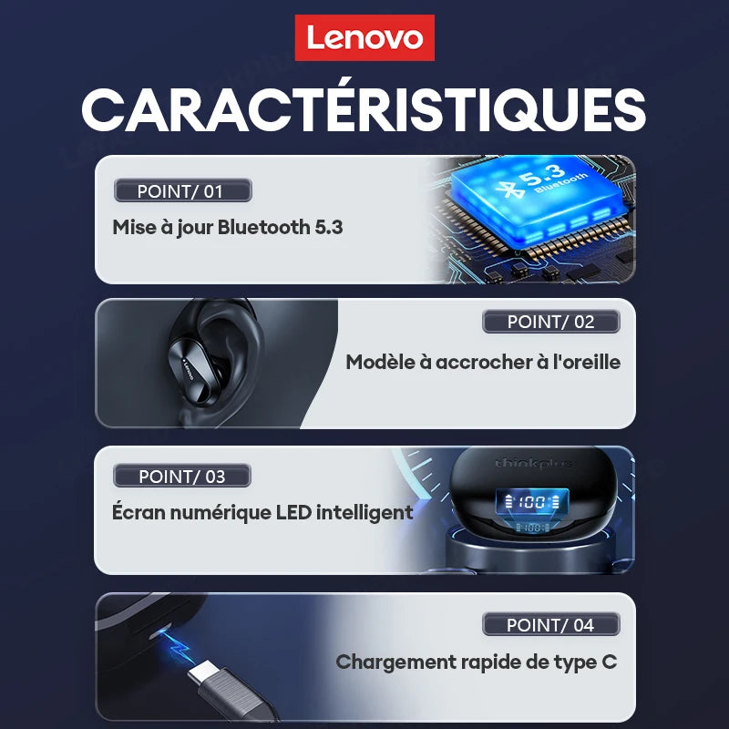 Lenovo LP75 TWS Bluetooth 5.3 Wireless Earphones – LED Display, Noise Reduction, Waterproof True Wireless Earbuds with Microphone & Deep Bass Sound