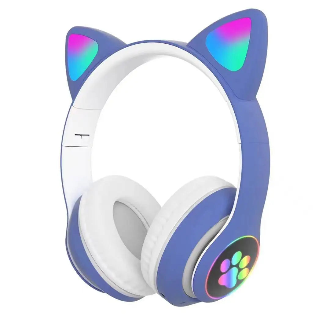 Cute Cat Ear Bluetooth Wireless Headphones with LED Lights – Kids Foldable Stereo Headset with Microphone, Bluetooth 5.0 Gaming & Music Headphones