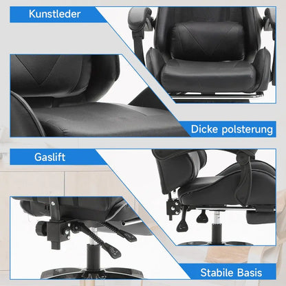 Ergonomic Gaming Chair with Lumbar Support, PU Leather Office Chair, Adjustable Height Computer Chair with Headrest, 360° Swivel