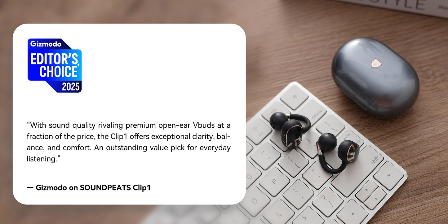 SoundPEATS Clip1 Open Ear Wireless headphones Dolby Audio Bluetooth 5.4 Earphone Clip On Sports Earbuds with Hi-Res LDAC, IPX5