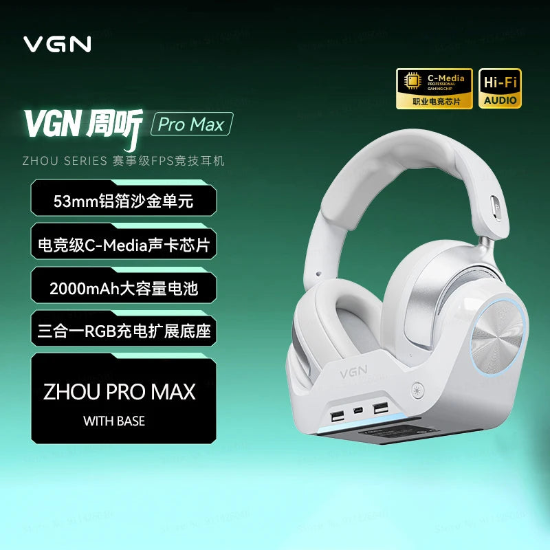 VGN Zhou Series Pro Max Over-Ear Gaming Headset, Delta Game Noise-Canceling, Four-Mode Wireless PC Bluetooth Headset