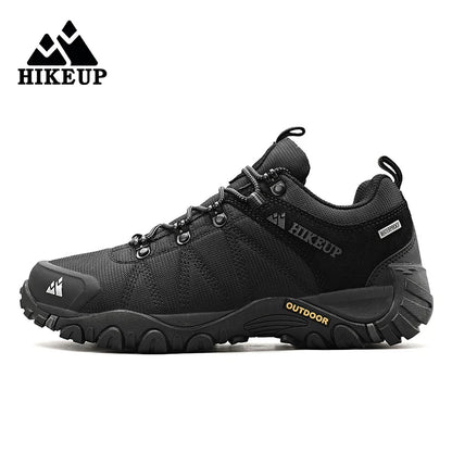 HIKEUP Four-Season Men's Hiking Shoes Outdoor Sports Genuine Leather Wear-Resistant Climbing Shoes Rubber Sole Trekking Sneaker