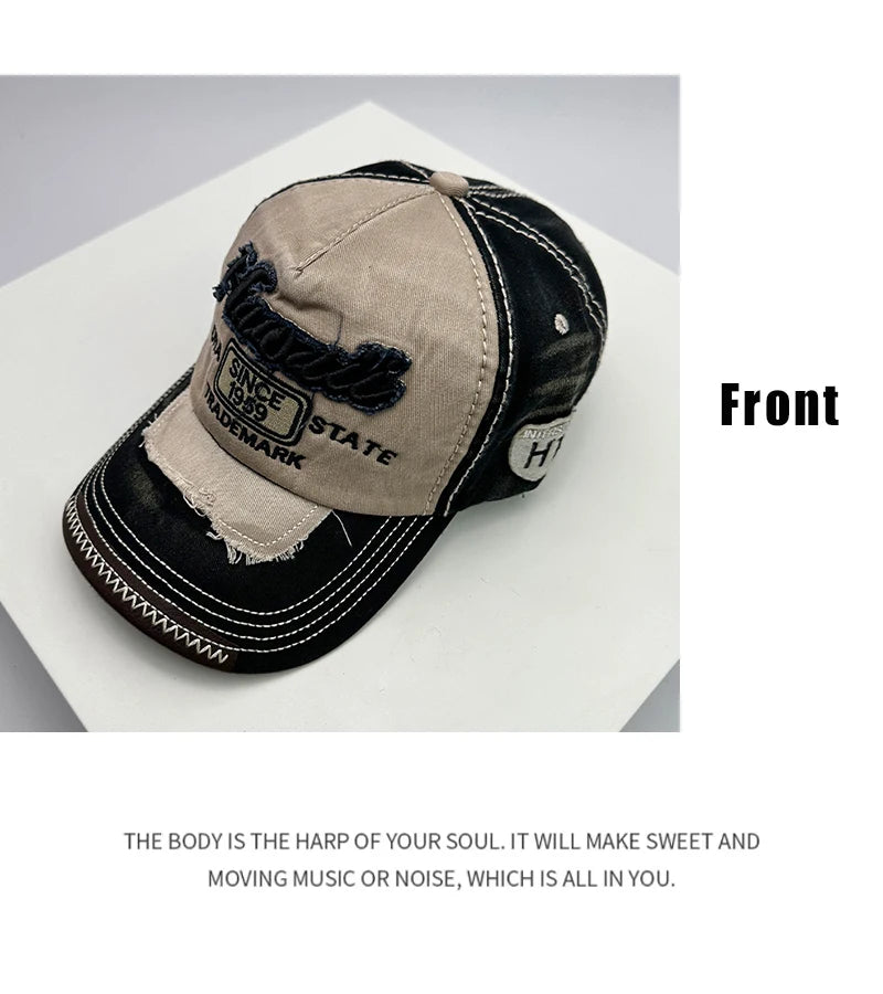 Korean Vintage Washing Men Women Baseball Hats Cotton Snapback Caps Embroidery New Versatile Fashion Letter Leisure Distress