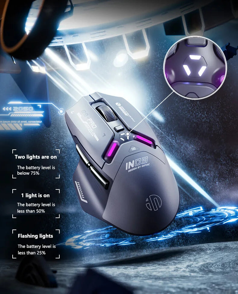 Inphic IN9PRO Wireless Gaming Mouse 26000 DPI Tri-Mode Bluetooth RGB Ergonomic Gaming Mouse with PAW3395 Sensor & 8K Polling Support