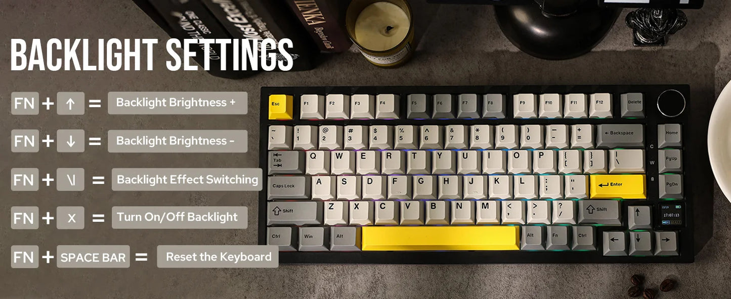 Ajazz AK820 Pro 75% Bluetooth 5.1/2.4G Wireless/Wired Gasket-mounted Mechanical Keyboard with TFT Screen for Mac/Win