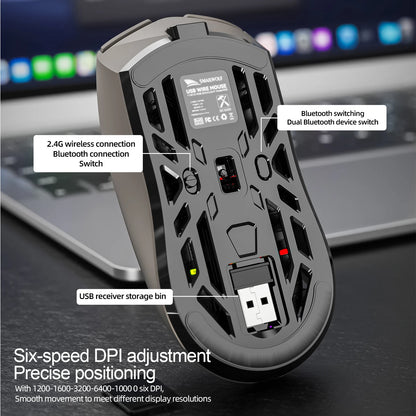 SMAILWOLF RS8 Gaming Mouse Bluetooth Wireless Tri-Mode Lightweight RGB Gaming Mouse with 11200 DPI, Rechargeable Ergonomic Gaming Mouse for PC, Laptop & Mobile