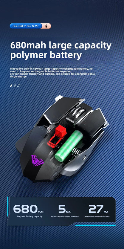SC300 Wireless Mechanical Gaming Mouse, Rechargeable RGB Gaming Mouse with Adjustable DPI, Silent Ergonomic Wireless Mouse for PC, Laptop & Tablet