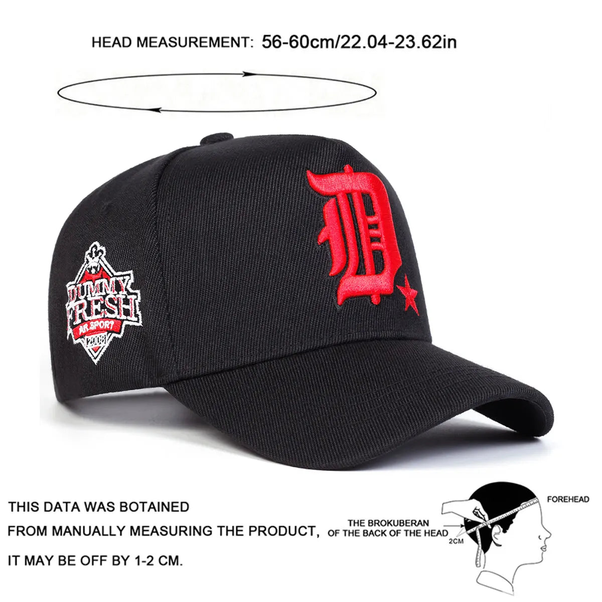 Unisex Gothic D Letter Embroidery Side DUMMY FRESH Baseball Caps Adjustable Casual Hats Spring and Autumn Outdoor Sunscreen Hat