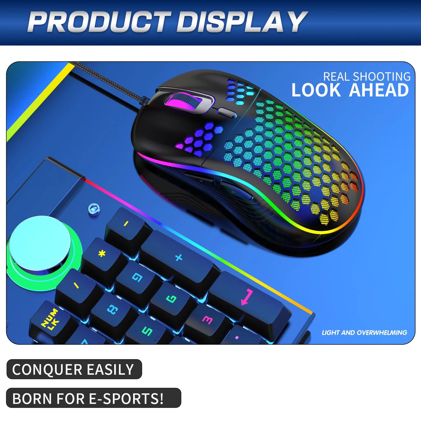 VAORLO USB Wired Gaming Mouse 7200DPI Adjustable Optical Gaming Mouse with RGB Lighting, Ergonomic Mechanical Gaming Mouse for PC, Laptop & Office