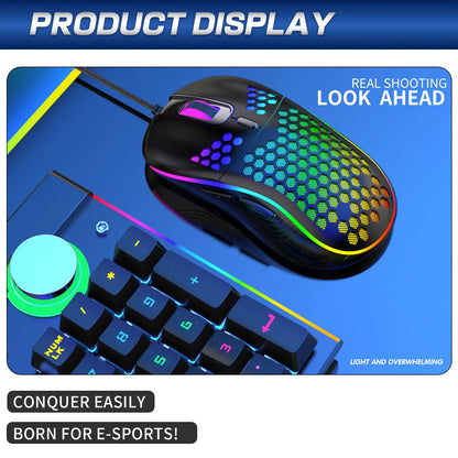 VAORLO USB Wired Gaming Mouse 7200DPI Adjustable Optical Gaming Mouse with RGB Lighting, Ergonomic Mechanical Gaming Mouse for PC, Laptop & Office