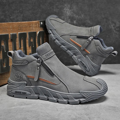 Men's High-Top Zipper Sneakers | Casual Non-Slip Work Boots | Fashion Comfort Walking Shoes for Male