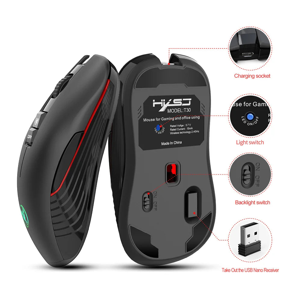 Rechargeable 2.4G USB-C Wireless Gaming Mouse, 3600 DPI Ergonomic Silent Wireless Mouse with 7 Buttons for MacBook, Laptop & PC