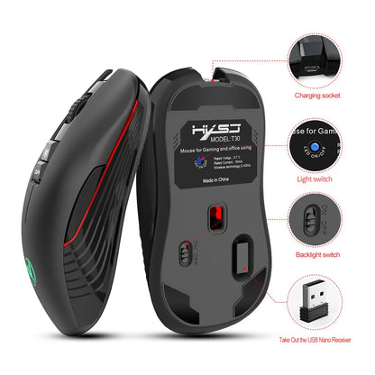 Rechargeable 2.4G USB-C Wireless Gaming Mouse, 3600 DPI Ergonomic Silent Wireless Mouse with 7 Buttons for MacBook, Laptop & PC