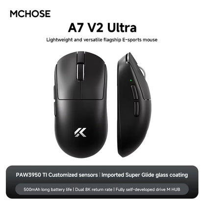 MCHOSE A7 V2 Ultra Wireless Gaming Mouse with PixArt 3950Ti Sensor, 8K Polling Rate, Lightweight Bluetooth & 2.4G RGB Gaming Mouse