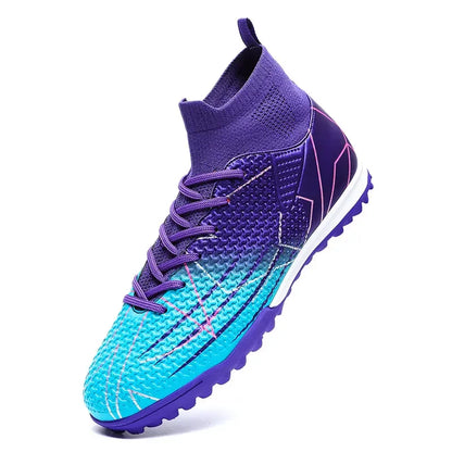 New Professional High-Top Football Shoes Artificial Grass Leather Youth Students Training Soccer Shoes for Men and Women Sports