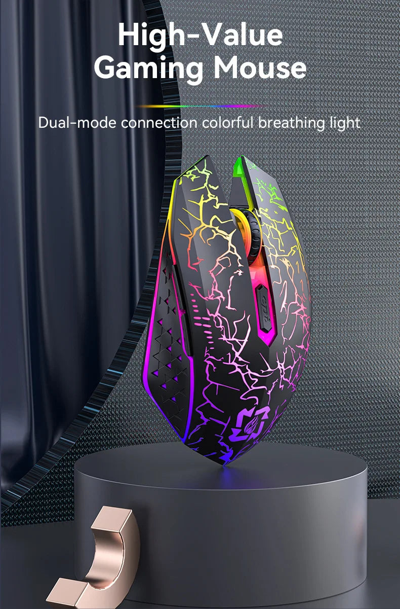 Souris sans fil Bluetooth rechargeable, souris gaming RGB 2,4 GHz, souris sans fil ergonomique avec 1 600 DPI, souris Bluetooth bimode pour PC, ordinateur portable et MacBook