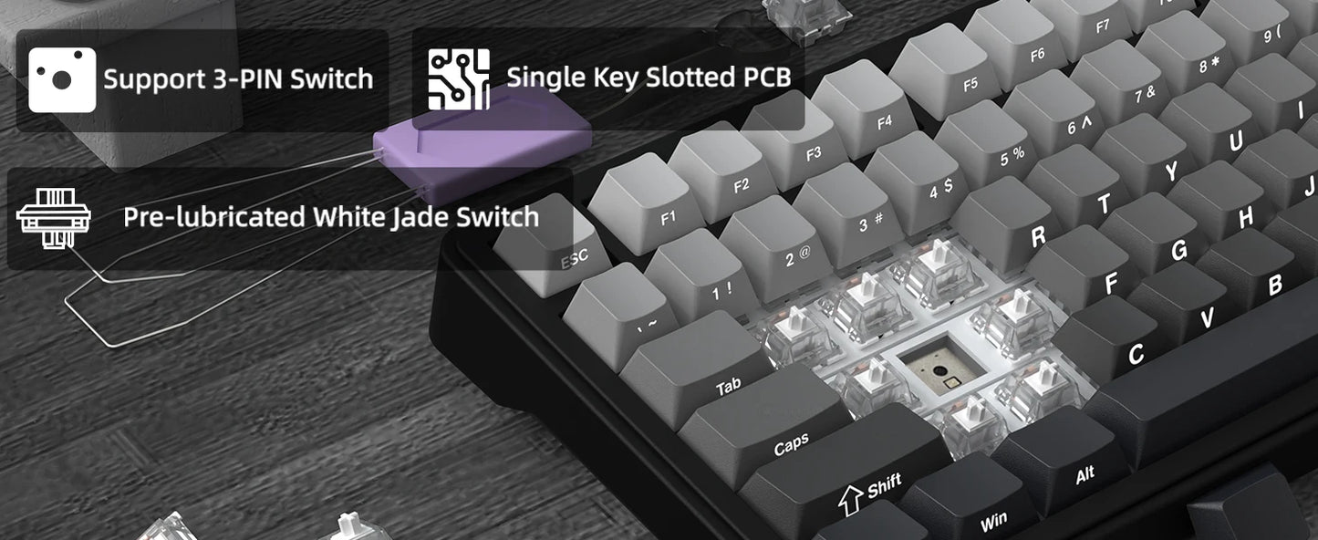 ATTACK SHARK X85 Tri-Mode-Gasket 75% mechanische Tastatur mit CNC-Drehknopf, 5-lagiger Dämpfung, Hot-Swap-Funktion, RGB-Hintergrundbeleuchtung, NKRO