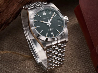 Baltany S4102 Business Man Automatic Mechanical Wristwatch 36mm Linen Dial Engine Turned Bezel NH35 Luxury Dress Watch For Man