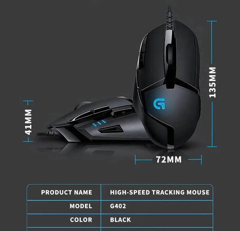 Logitech G402 Wired Gaming Mouse, 4000 DPI Gaming Mouse with 8 Programmable Buttons, 32-Bit ARM Processor, USB Optical Gaming Mouse for PC Gaming & Work