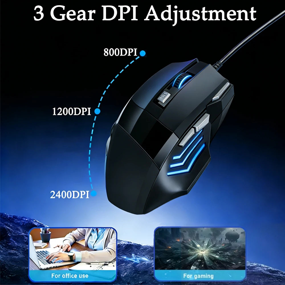 USB Wired Gaming Mouse RGB 2400 DPI Ergonomic Optical Mouse with 7 Buttons, RGB Backlit USB Wired Gaming Mouse for PC, Laptop & Office
