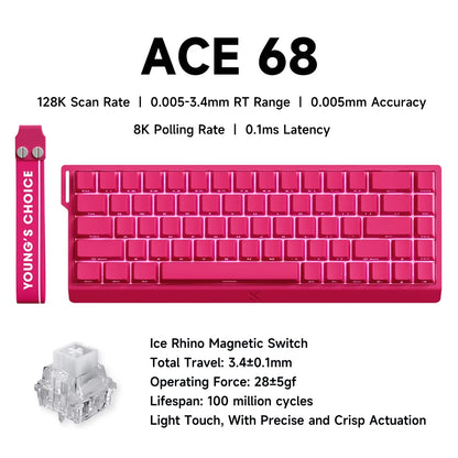Teclado gaming MCHOSE ACE 68 con switches magnéticos Hall Effect, Rapid Trigger, RGB programable, 8K Hz y funciones DKS/MT/TGL/RS/SOCD