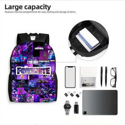 Mochila Escolar Infantil com Lancheira e Estojo, Design de Jogo Popular F-FortniteS, Mochila Escolar para Rapazes e Raparigas, Presente Ideal