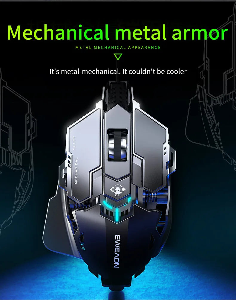 Mechanical Metal Gaming Mouse Wired Ergonomic RGB Gaming Mouse, 12800 DPI Optical USB Gaming Mouse with 7 Programmable Buttons for PC & Laptop