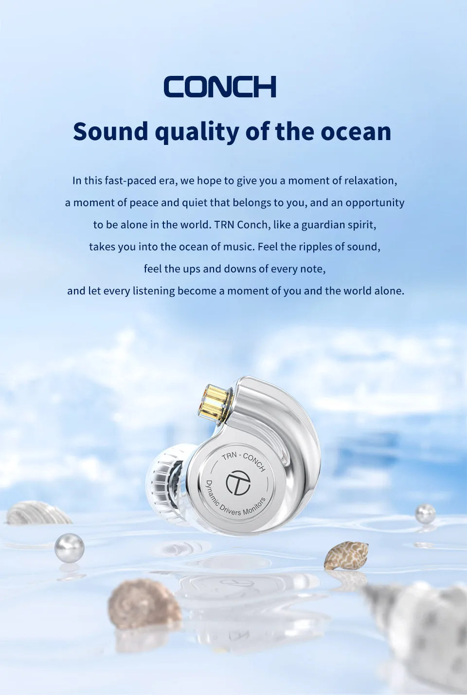 TRN Conch In-Ear Monitor Earphones – DLC Diamond Diaphragm Dynamic Driver HiFi Wired Earbuds with Tuning Nozzle Filters