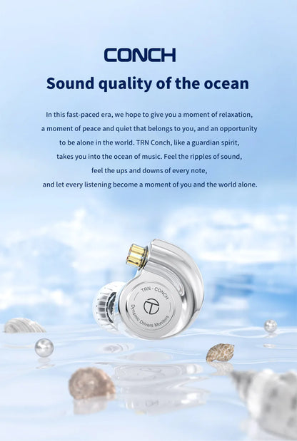 TRN Conch In-Ear Monitor Earphones – DLC Diamond Diaphragm Dynamic Driver HiFi Wired Earbuds with Tuning Nozzle Filters