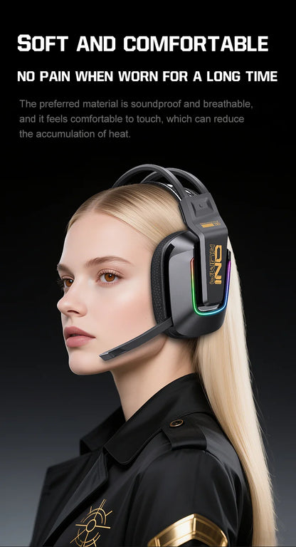 ONIKUMA GT828 Wireless Gaming Headset Bluetooth 5.3 RGB Headphones with Mic, Noise Cancelling, 4-Mode Connection for PC, PS5 & Laptop