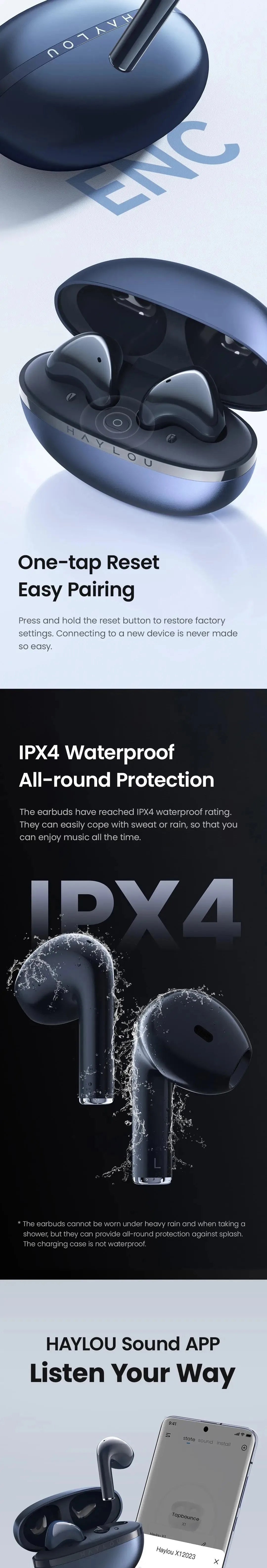 HAYLOU X1 2023 TWS Bluetooth 5.3 Earphones Wireless Earbuds with 24H Battery, IPX4 Waterproof, APP Control, Low Latency Stereo Headphones