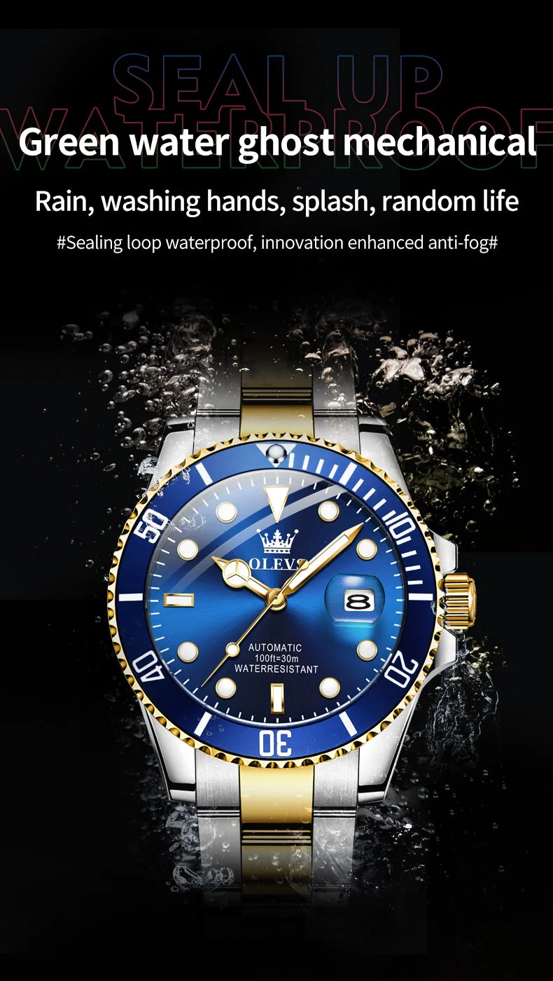 Montre pour homme OLEVS 6650 : montre mécanique automatique classique d'origine pour homme, cadran en zircon, étanche, luminescente, en acier inoxydable