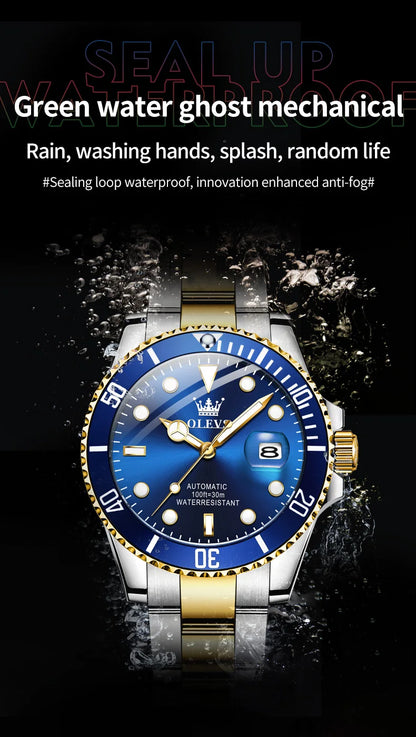 Montre pour homme OLEVS 6650 : montre mécanique automatique classique d'origine pour homme, cadran en zircon, étanche, luminescente, en acier inoxydable