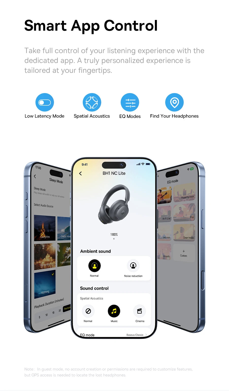 Baseus Bass BH1 NC Lite ANC Wireless Headphones Bluetooth 6.0 Noise Cancelling Headset 80H Battery Over Ear Earphones