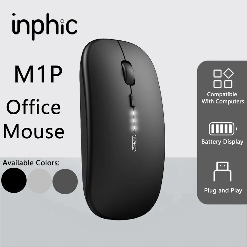 Inphic M1P langaton hiljainen toimistohiiri, erittäin ohut ja kannettava, USB-liitäntä, akun varaustason näyttö, TYPE-C-lataus